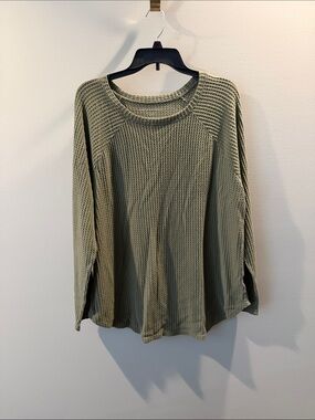 American Eagle Outfitters Olive Green Waffle Knit Pullover